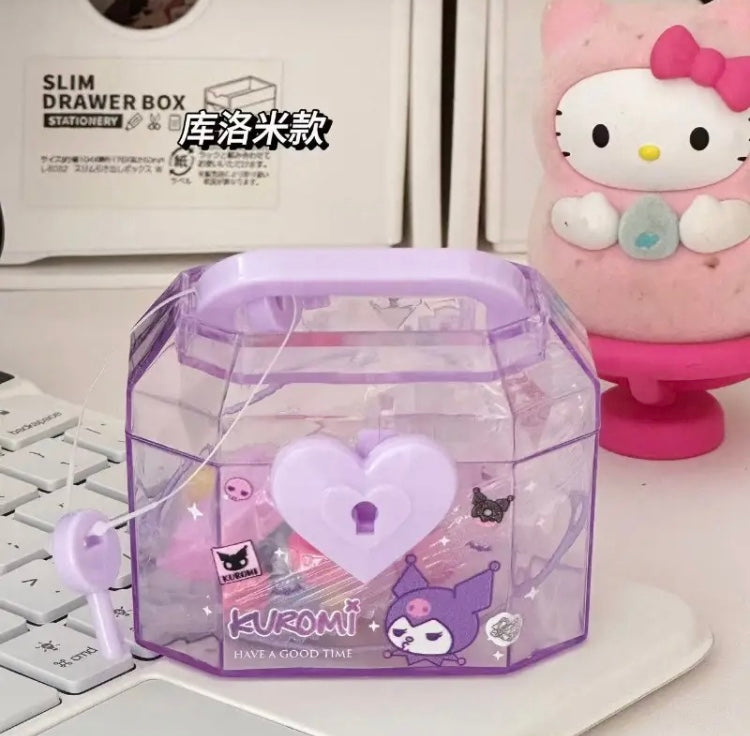 Hello Kitty Mini Treasurer Box, Cute Covered Girls Jewellery Box, DIY Beaded Bracelet Box With Key Hello Kitty Mini Treasurer Box, Cute Covered Girls Jewellery Box, DIY Beaded Bracelet Box With Key